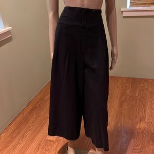 Anthropologie Cartonnier Black Crop Wide Leg Linen Blend Size 14